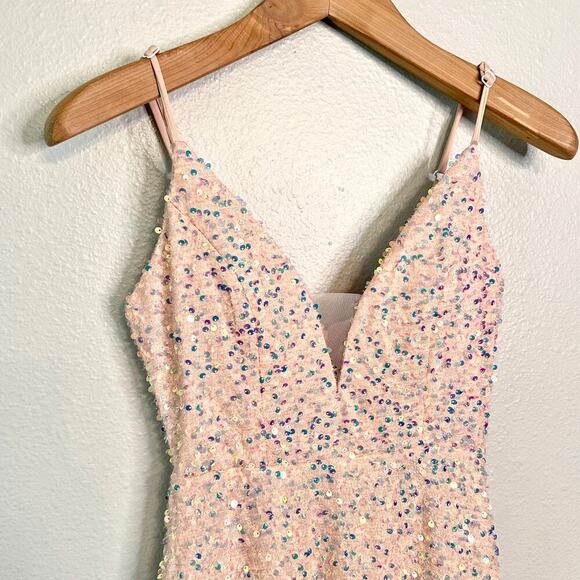 Miss Ord Sequin & Gem Blush Tulle Plunge Neckline Mini Dress Women’s Size Small - Picture 2 of 13